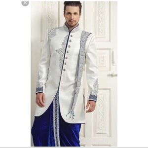 Host Pick🎉Men’s white sherwani embroidered blue PRICE FIRM